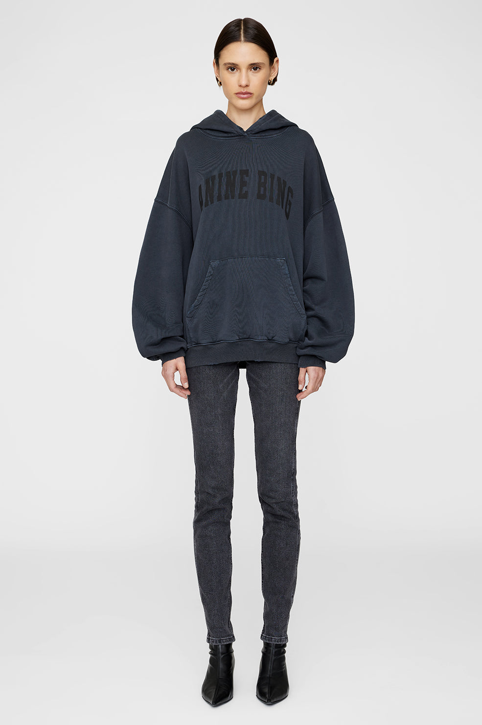 ANINE BING Harvey Sweatshirt in Dark Washed Black