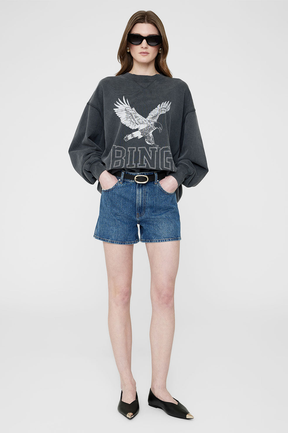 ANINE BING Alto Sweatshirt Retro Eagle in Washed Black