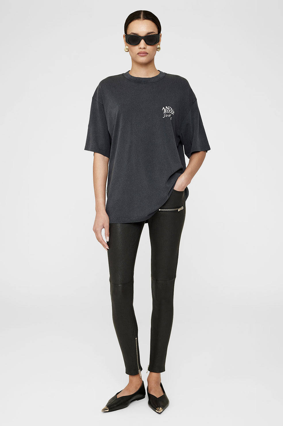 ANINE BING Kent Tee Sounds in Washed Black